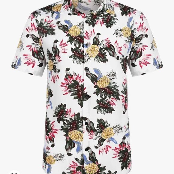 Coofandy Button Down Shirt and Short Set Pineapple Flower XL NWT‎ IN PKG - Picture 3 of 7